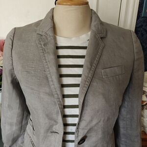 J.Crew Light Gray Linen Blazer with Felt Lined Collar - Sz 4